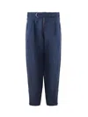 Emporio Armani Elegant Blue Linen Trousers For Men In Blu