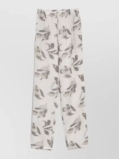 Emporio Armani Relaxed Linen Trousers All Over Print In Gray