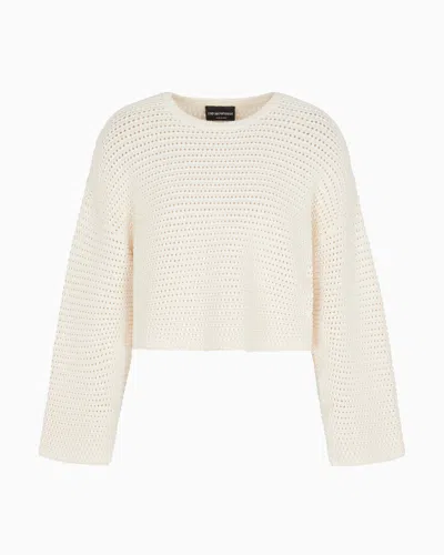 Emporio Armani Resort Capsule Collection Perforated Link-stitch Cropped Jumper In Neutral