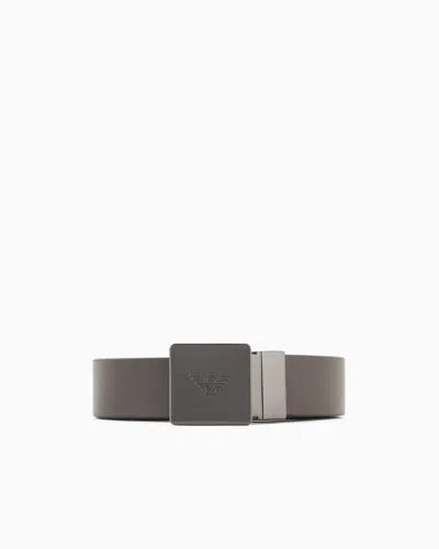 Emporio Armani Reversible Belt In Two-tone Leather With Plate In Brown
