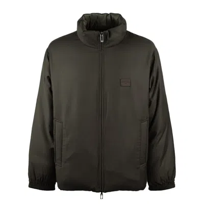 Emporio Armani Reversible Down Jacket In Wool-blend Twill In Green