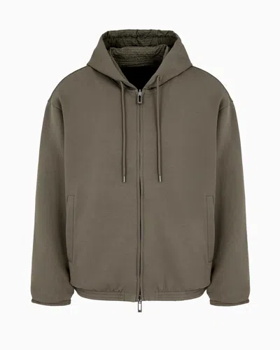 Emporio Armani Reversible Hooded Zip-up Sweatshirt In Double Jersey In Gray