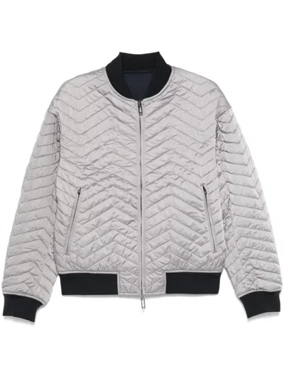 Emporio Armani Long-sleeved Double-sided Jacket In Light Grey