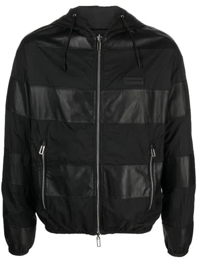 Emporio Armani Reversible Lambskin Hooded Jacket In Black