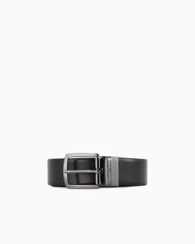 Emporio Armani Official Store Reversible Leather Belt In Black