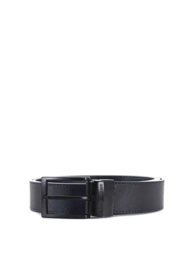 Emporio Armani Reversible Leather Belt In Blue