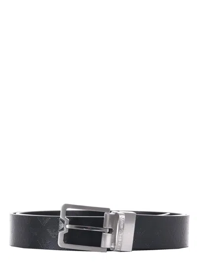 Emporio Armani Reversible Leather Belt In Nero/blu Scuro