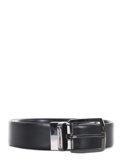 Emporio Armani Reversible Leather Belt In Nero/marrone