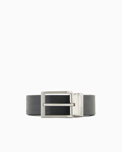 Emporio Armani Reversible Leather Belt With Embossed Logo In Black