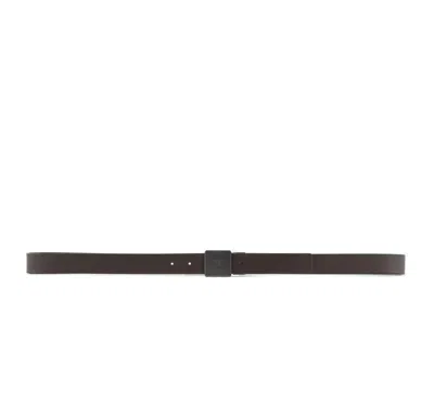 Emporio Armani Reversible Leather Belt With Metal Logo Plate In Brown