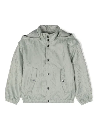 Emporio Armani Kids' Reversible Logo-jacquard Hooded Jacket In Green