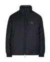 Emporio Armani Reversible Navy Wool-blend Jacket With High Collar And Logo Patch In Blue