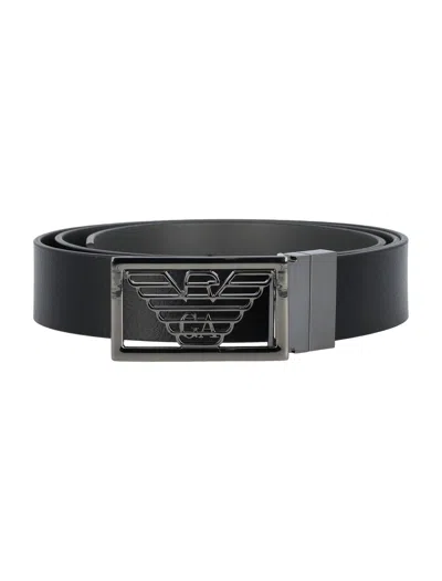 Emporio Armani Reversible Plate Belt In Black