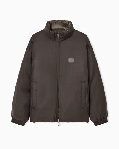 Emporio Armani Reversible Wool-blend Twill Down Jacket In Green