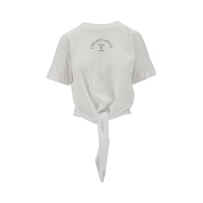 Emporio Armani Rganic Cotton T-shirt With Knotted Detail In White
