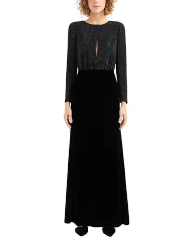 EMPORIO ARMANI RHINESTONE BODICE VELVET GOWN