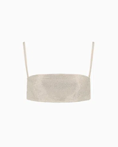 Emporio Armani Official Store Rhinestone-covered Bandeau Top With Shoulder Straps In Beige