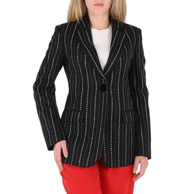 Emporio Armani Rhinestone-embellished Pinstripe Jacket, Brand Size 42 (us Size 8) In Black