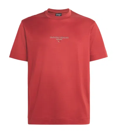 Emporio Armani Rhinestone Logo T-shirt In Red