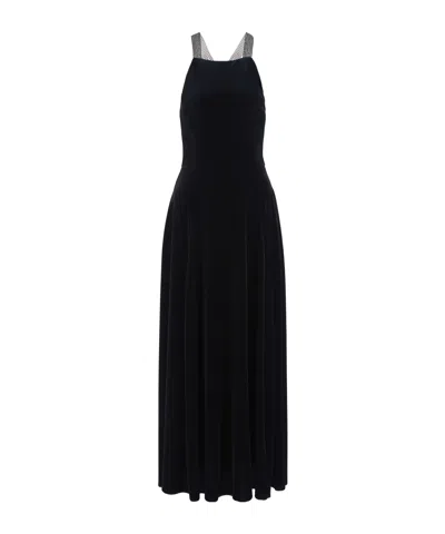 Emporio Armani Rhinestone Shoulder Strap Dress In Black