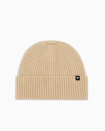 Emporio Armani Rib-knit Beanie With Turn-up Brim In Brown