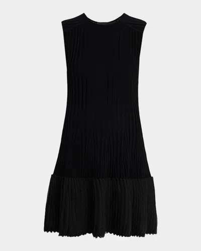 Emporio Armani Rib Knit Flounce-hem Mini Dress In Black