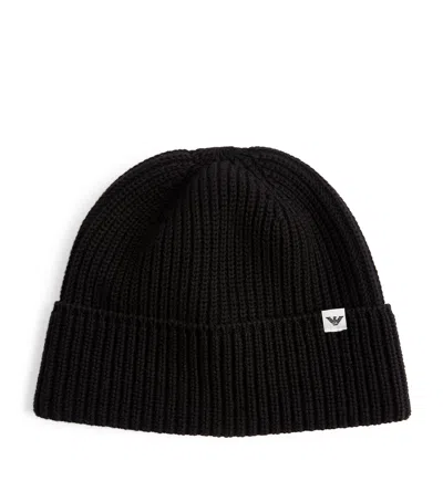 Emporio Armani Ribbed Beanie In Black