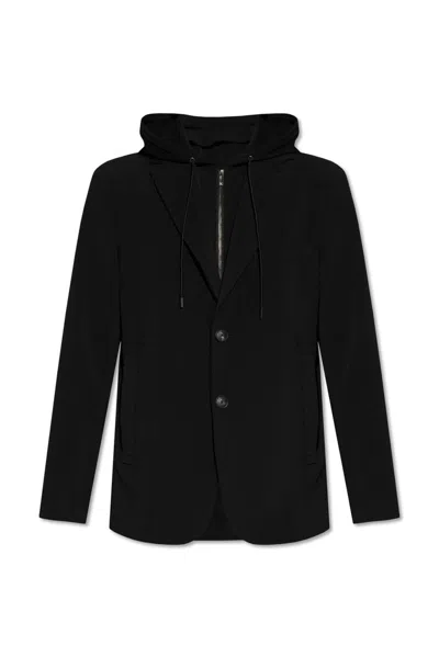 Emporio Armani Hooded Drawstring Blazer In Black