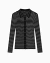 Emporio Armani Ribbed And Striped Button Up Cardigan Sweater
