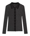 Emporio Armani Ribbed And Striped Button Up Cardigan Sweater In Black