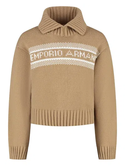 Emporio Armani Kids' Ribbed-collar Sweater In Neutral
