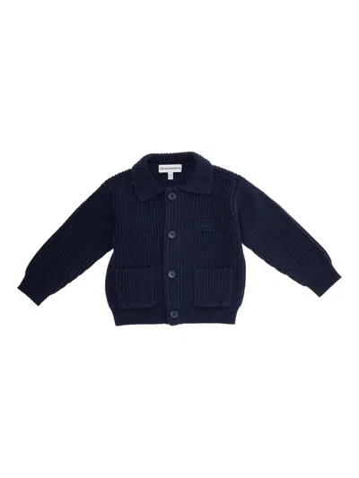 Emporio Armani Babies' Ribbed Collared Cardigan In Blue
