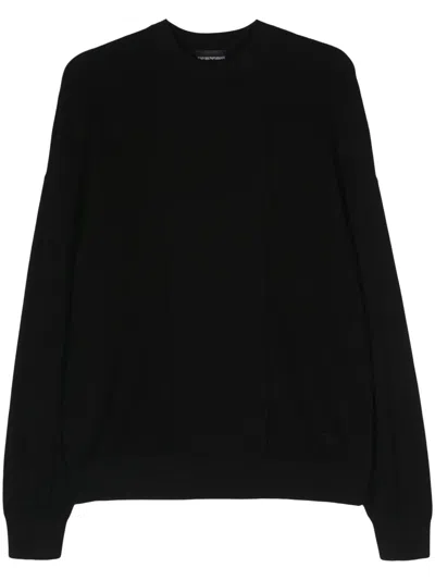 Emporio Armani Ribbed Cotton Jumper In Black