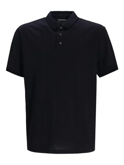 Emporio Armani Jersey Knit Regular Fit Band Collar Polo Shirt In Black