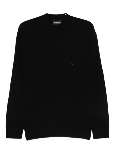 Emporio Armani Ribbed Crew-neck Sweater In Black