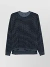 Emporio Armani Ribbed Crewneck Wool Jumper Cuffs Hem In Blue