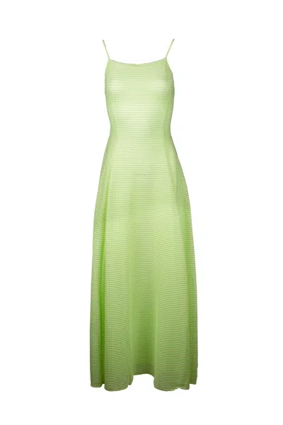Emporio Armani Ribbed Flared Midi Dress In Green