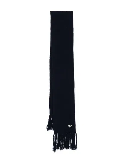 Emporio Armani Ribbed-knit Fringed Scarf In Black