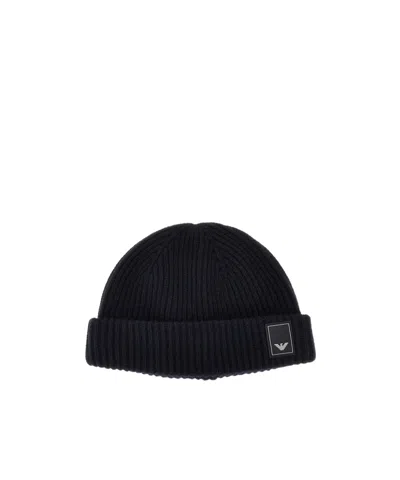 Emporio Armani Logo-patch Ribbed Beanie Hat In Black