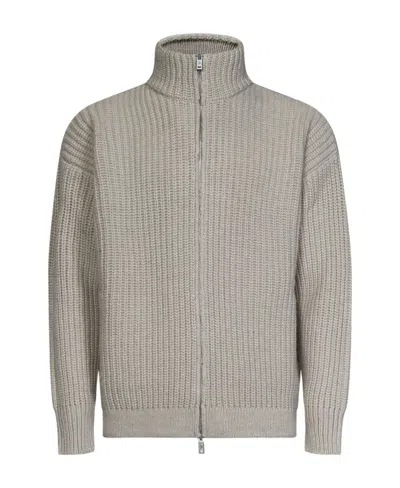 Emporio Armani Ribbed-knit High-neck Cardigan In Gray