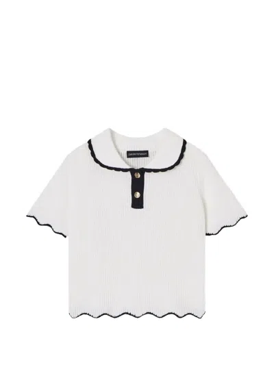 Emporio Armani Kids' Ribbed-knit Polo Shirt In White