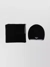 Emporio Armani Ribbed Knit Scarf And Beanie Set In Black