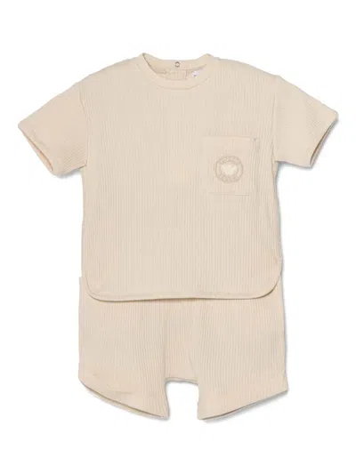 Emporio Armani Babies' Ribbed-knit Short And T-shirt Set In Neutrals