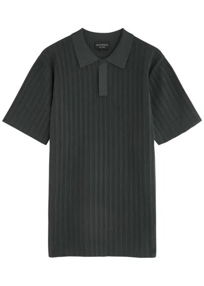 Emporio Armani Ribbed Knitted Polo Shirt In Dark Grey