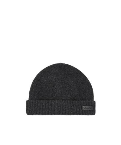 Emporio Armani Ribbed Logo Beanie Hat In Gray