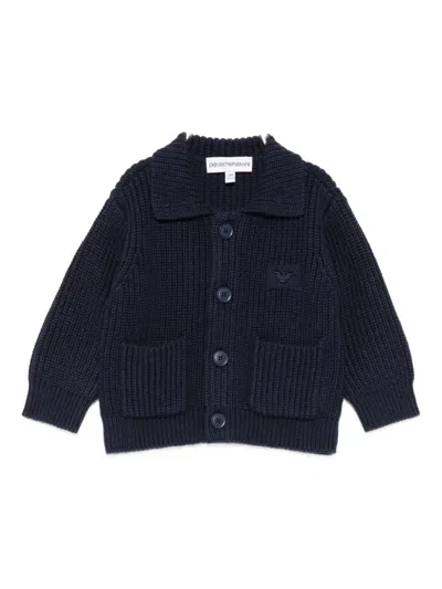 Emporio Armani Babies' Ribbed Patch-pocket Cardigan In Blue