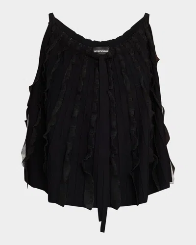 EMPORIO ARMANI RIBBED RUFFLE-TRIM HALTER TANK