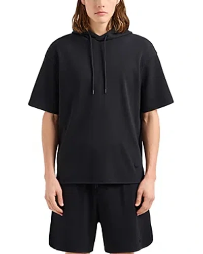 Emporio Armani Ribbed Short Sleeve Hoodie In Black