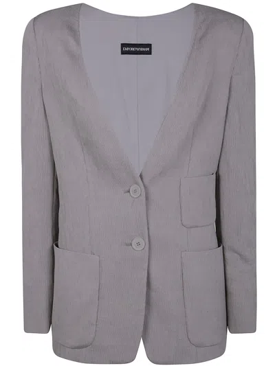 Emporio Armani Ribbed Single Breasted Blazer In Gray
