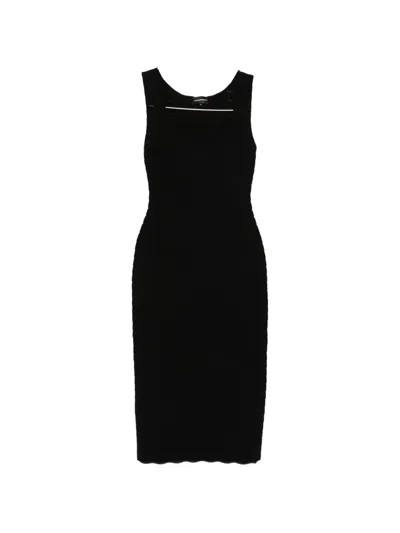 Emporio Armani Ribbed Sleeveless Midi Dress In Black
